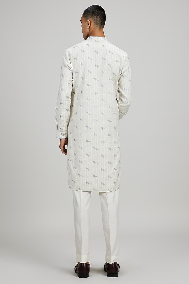 Off-White Textured Cotton Printed Kurta Set by Bubber Couture at Pernia's Pop Up Shop