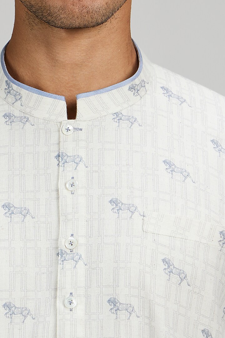 Off-White Textured Cotton Printed Kurta Set by Bubber Couture at Pernia's Pop Up Shop