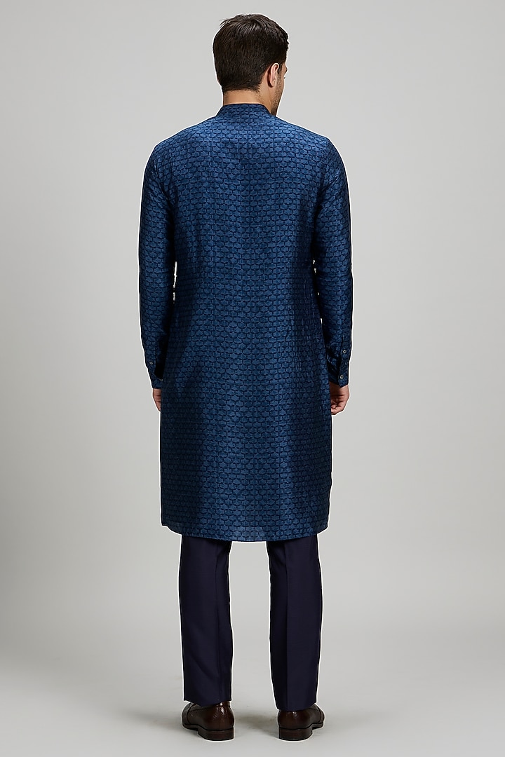 Teal Flat Raw Silk Printed Kurta Set by Bubber Couture at Pernia's Pop Up Shop