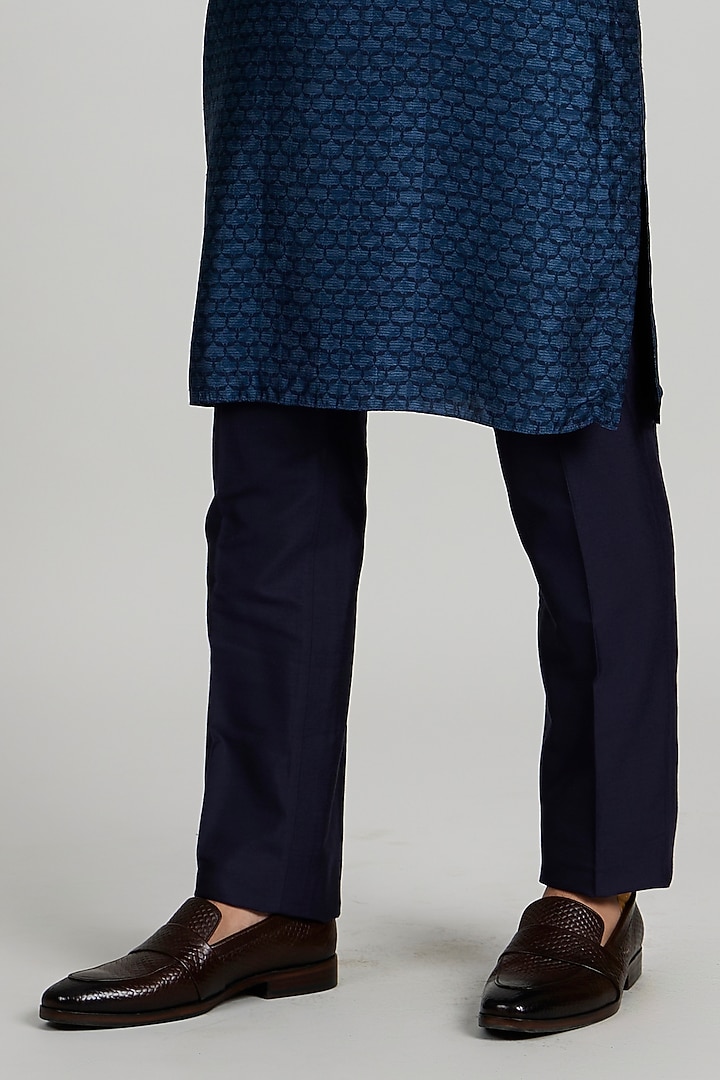 Teal Flat Raw Silk Printed Kurta Set by Bubber Couture at Pernia's Pop Up Shop