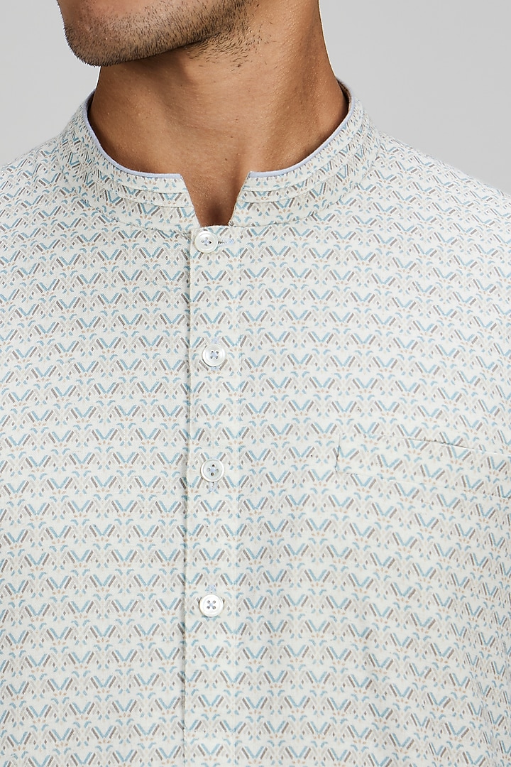 Off-White Textured Cotton Printed Kurta Set by Bubber Couture at Pernia's Pop Up Shop