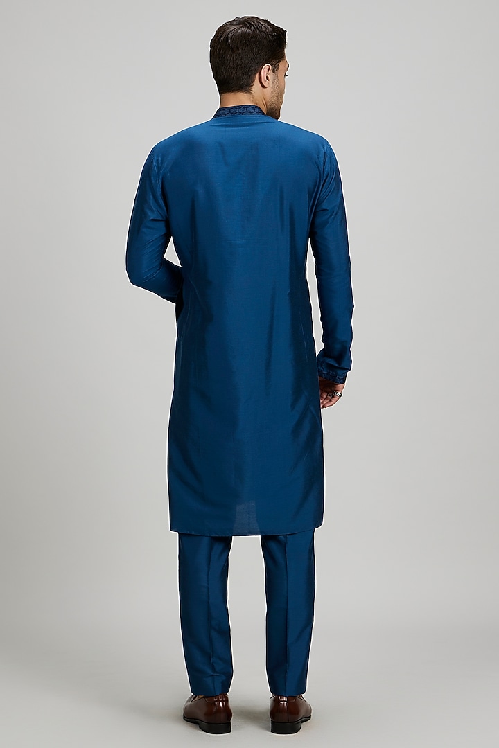 Teal Cotton Silk Printed Kurta Set by Bubber Couture at Pernia's Pop Up Shop