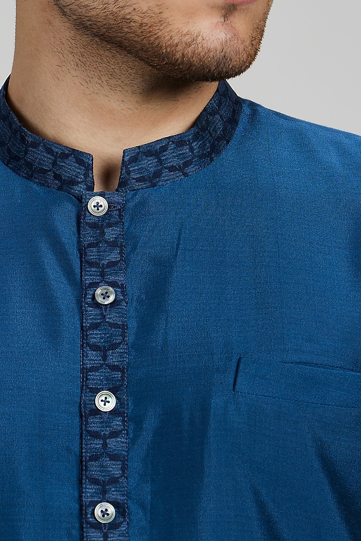 Teal Cotton Silk Printed Kurta Set by Bubber Couture at Pernia's Pop Up Shop