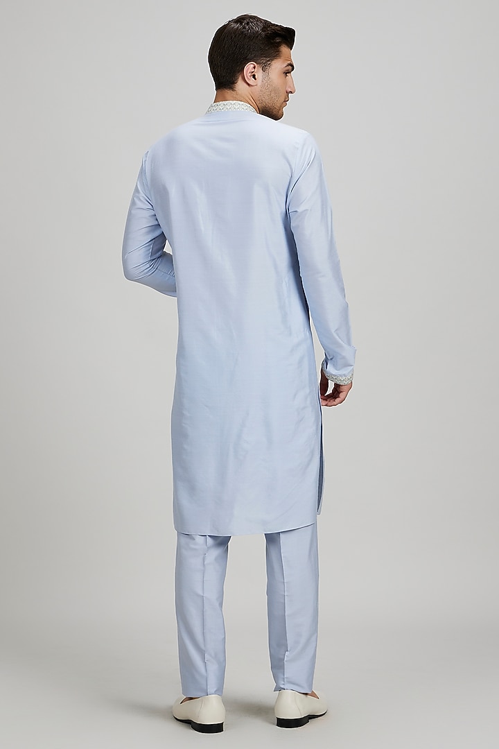 Ash Blue Cotton Silk Printed Kurta Set by Bubber Couture at Pernia's Pop Up Shop