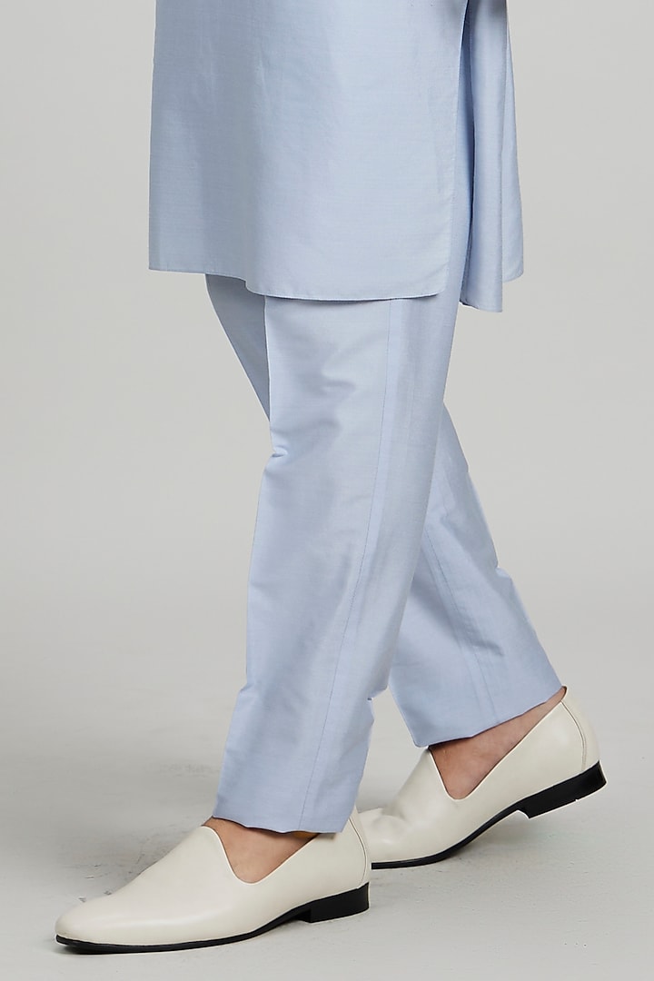 Ash Blue Cotton Silk Printed Kurta Set by Bubber Couture at Pernia's Pop Up Shop