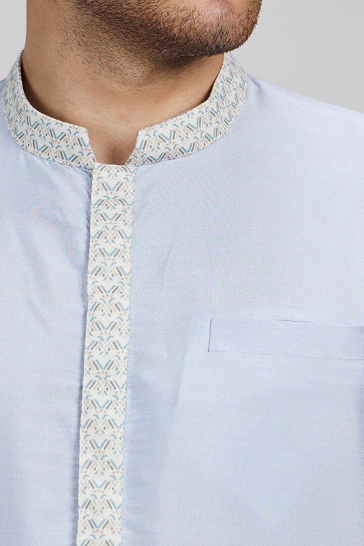 Ash Blue Cotton Silk Printed Kurta Set by Bubber Couture at Pernia's Pop Up Shop