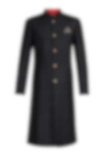 Black Sherwani Kurta With Gold Buttons For Boys by Bubber Couture - Kids at Pernia's Pop Up Shop
