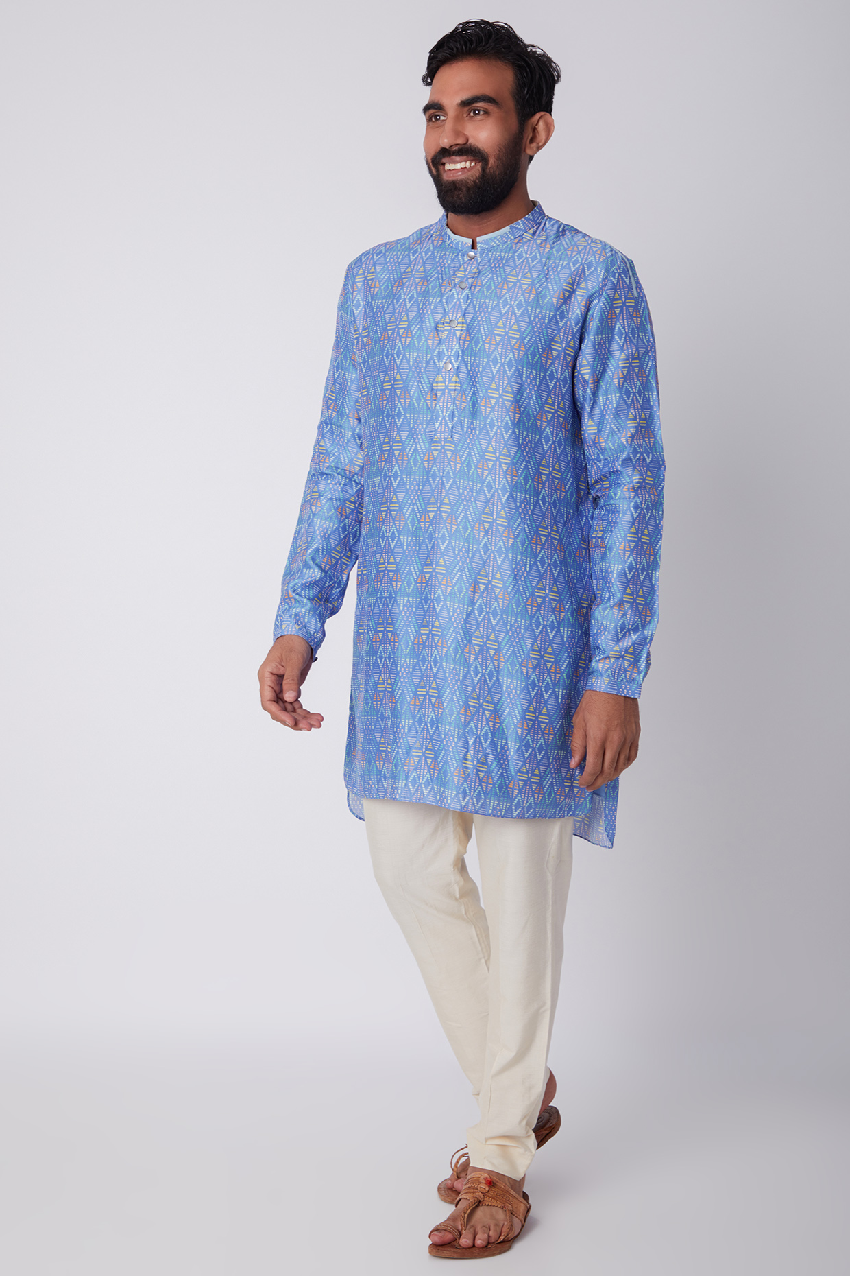 Cobalt Blue Digital Printed Kurta Set For Boys by Bubber Couture - Kids at Pernia's Pop Up Shop