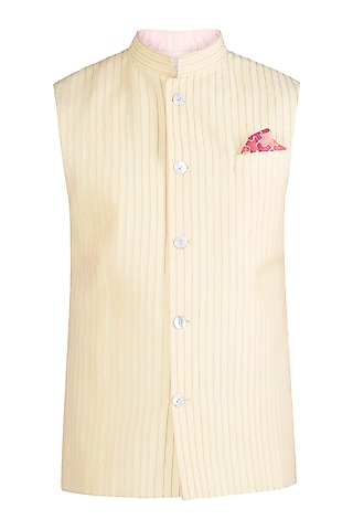 Yellow Pintucked Bundi Jacket For Boys by Bubber Couture - Kids