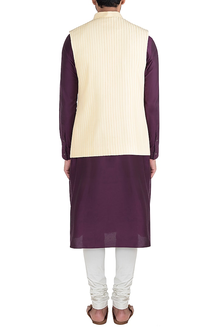 Yellow Pintucked Bundi Jacket For Boys by Bubber Couture - Kids at Pernia's Pop Up Shop