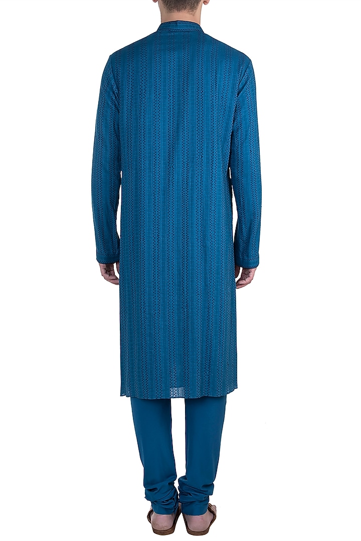 Blue Embroidered Kurta Set For Boys by Bubber Couture - Kids at Pernia's Pop Up Shop