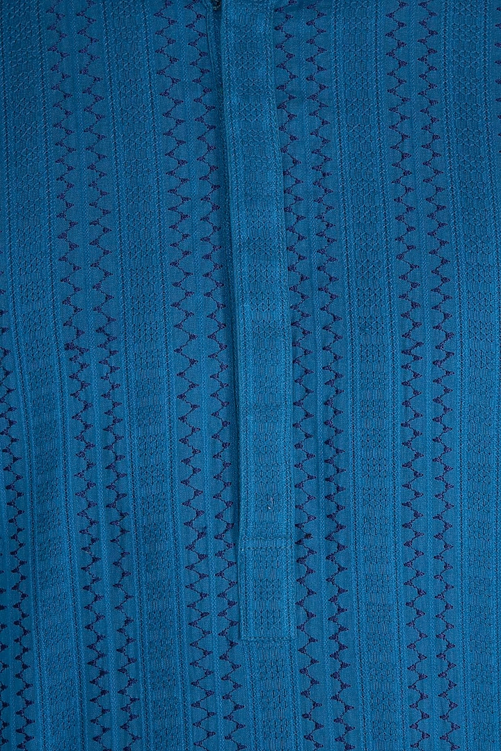 Blue Embroidered Kurta Set For Boys by Bubber Couture - Kids at Pernia's Pop Up Shop