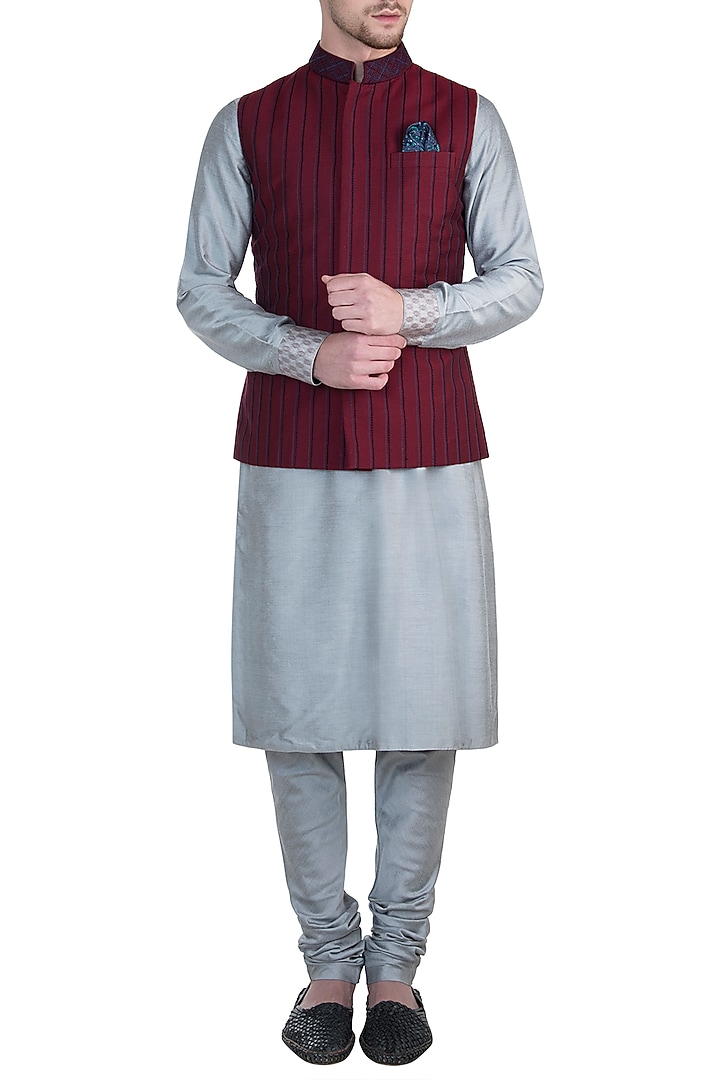 Maroon Embroidered Bundi Jacket For Boys by Bubber Couture - Kids at Pernia's Pop Up Shop