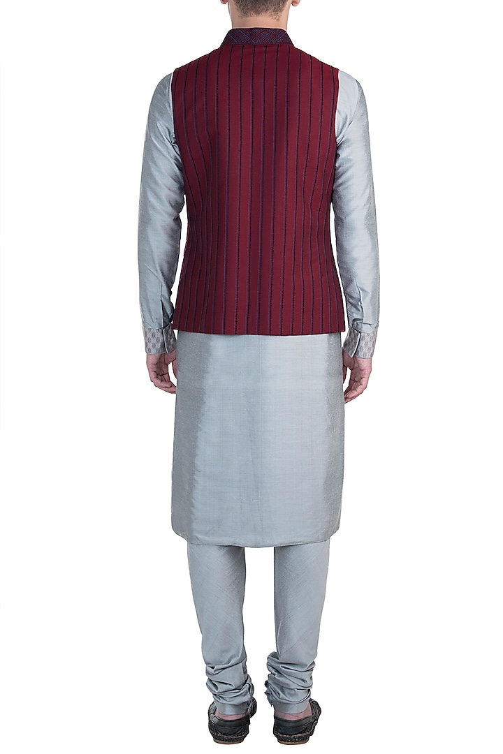 Maroon Embroidered Bundi Jacket For Boys by Bubber Couture - Kids at Pernia's Pop Up Shop