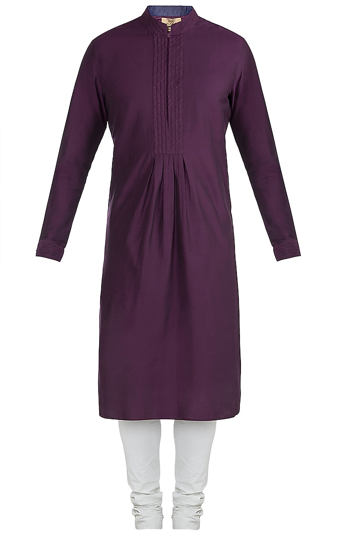 Wine Silk Textured Kurta Set For Boys by Bubber Couture - Kids
