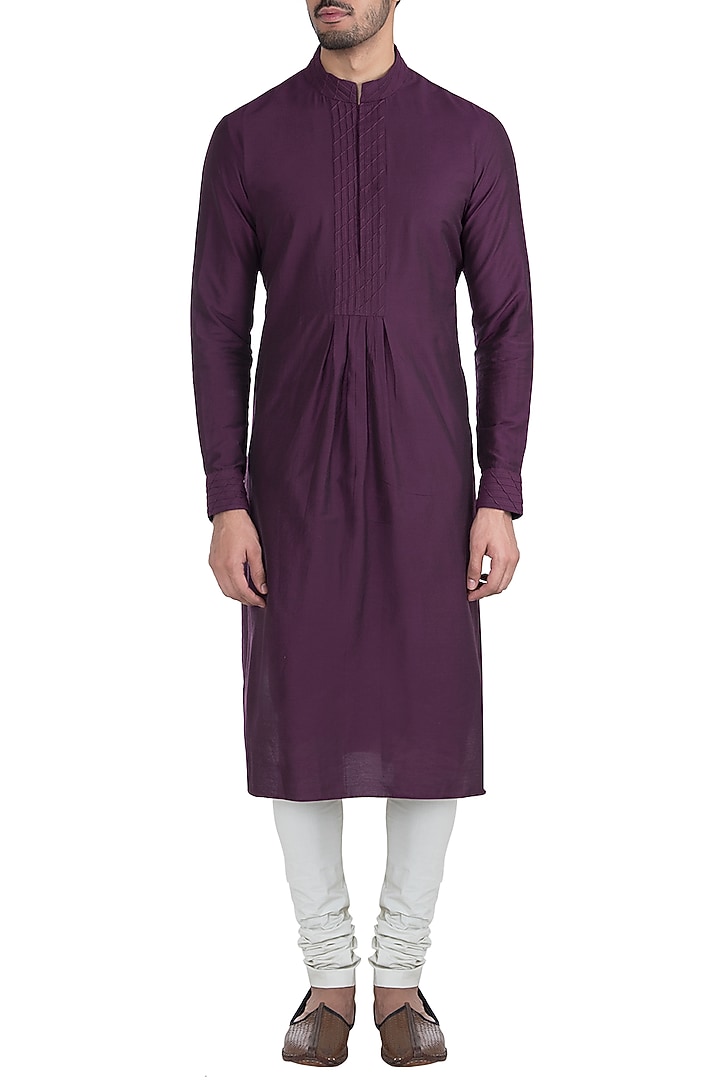 Wine Silk Textured Kurta Set For Boys by Bubber Couture - Kids at Pernia's Pop Up Shop