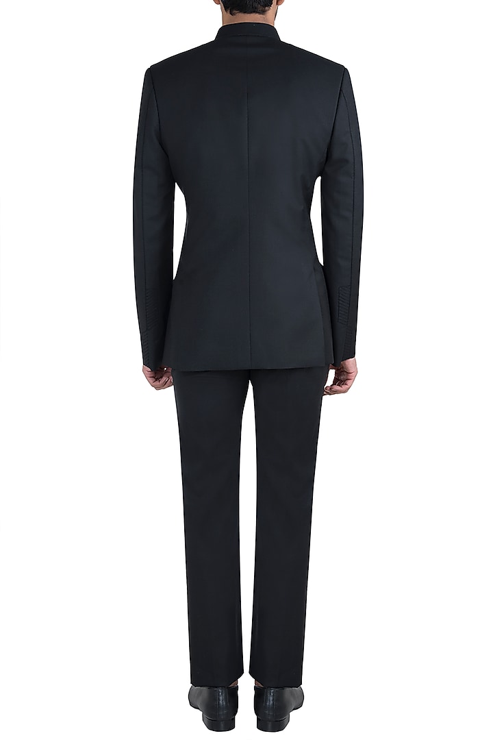 Black Textured Bandhgala Jacket Set For Boys by Bubber Couture - Kids at Pernia's Pop Up Shop