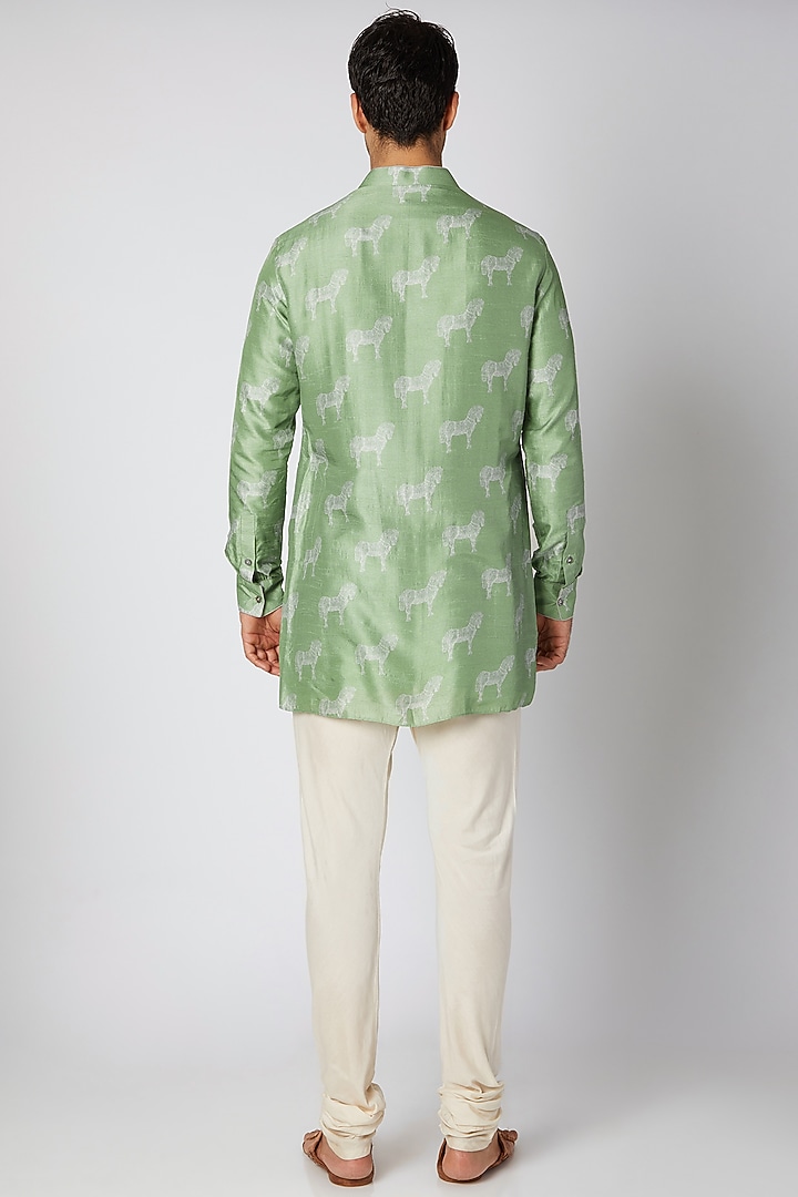 Olive Green Printed Shirt Kurta For Boys by Bubber Couture - Kids at Pernia's Pop Up Shop