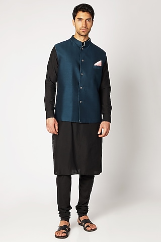 Turquoise & Teal Reversible Bundi Jacket For Boys by Bubber Couture - Kids