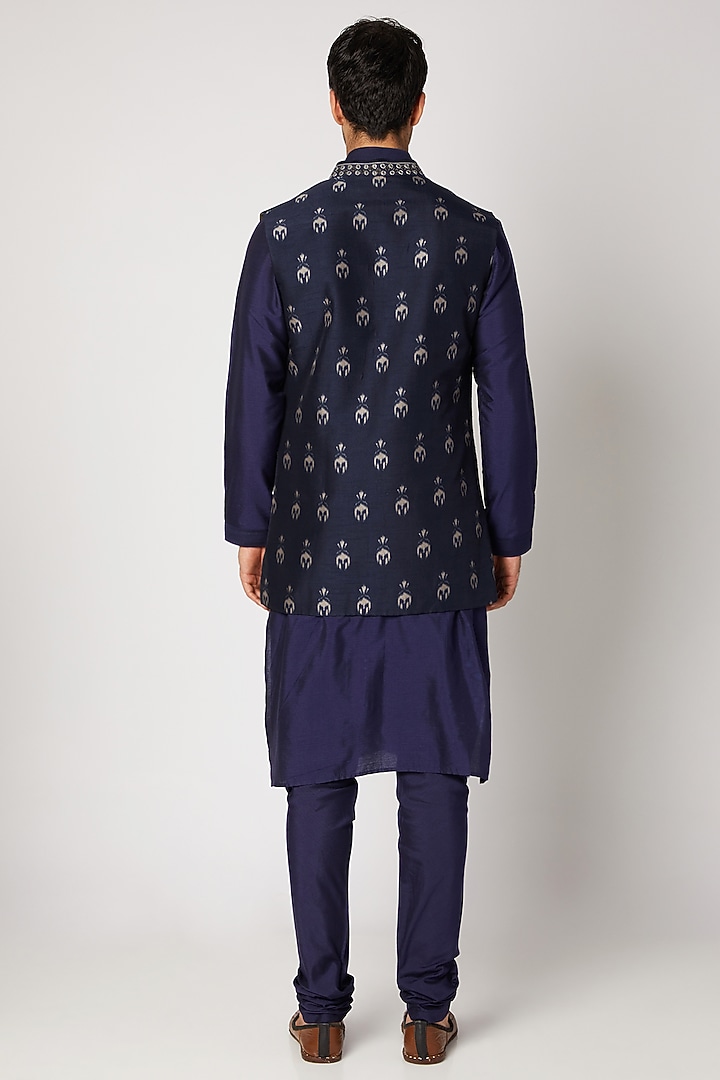 Navy Blue Embroidered Bundi Jacket For Boys by Bubber Couture - Kids at Pernia's Pop Up Shop