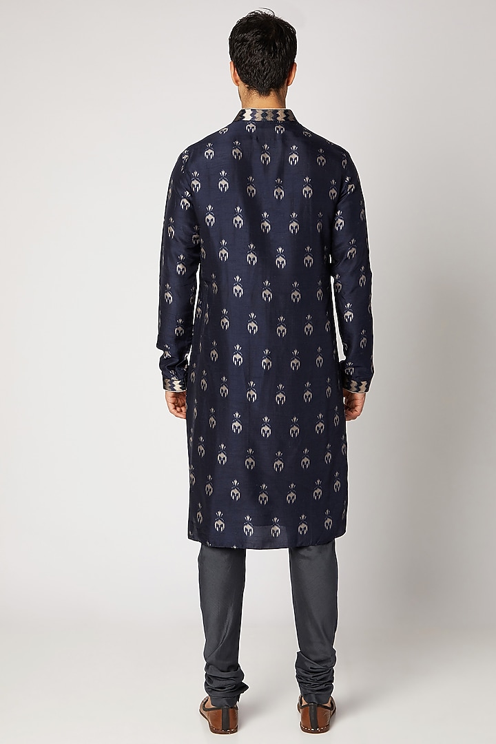 Prussian Blue Embroidered & Printed Kurta Set For Boys by Bubber Couture - Kids at Pernia's Pop Up Shop