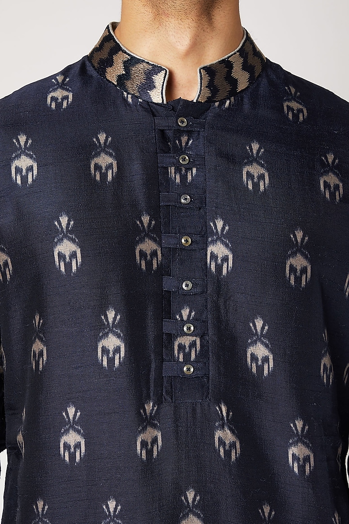Prussian Blue Embroidered & Printed Kurta Set For Boys by Bubber Couture - Kids at Pernia's Pop Up Shop