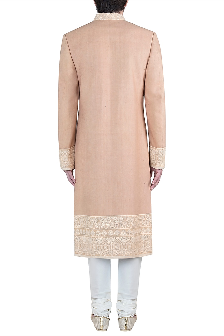 Beige Embroidered Sherwani For Boys by Bubber Couture - Kids at Pernia's Pop Up Shop