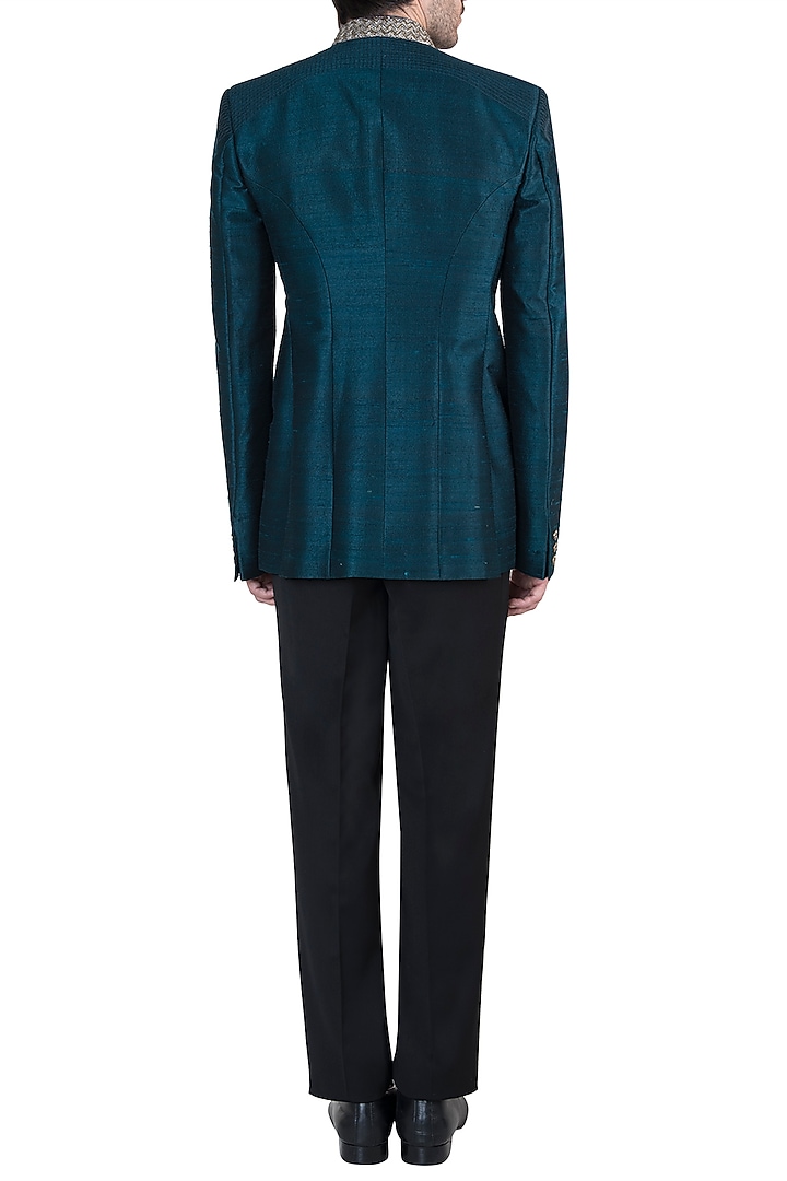 Peacock Green Embroidered Bandhgala Jacket For Boys by Bubber Couture - Kids at Pernia's Pop Up Shop
