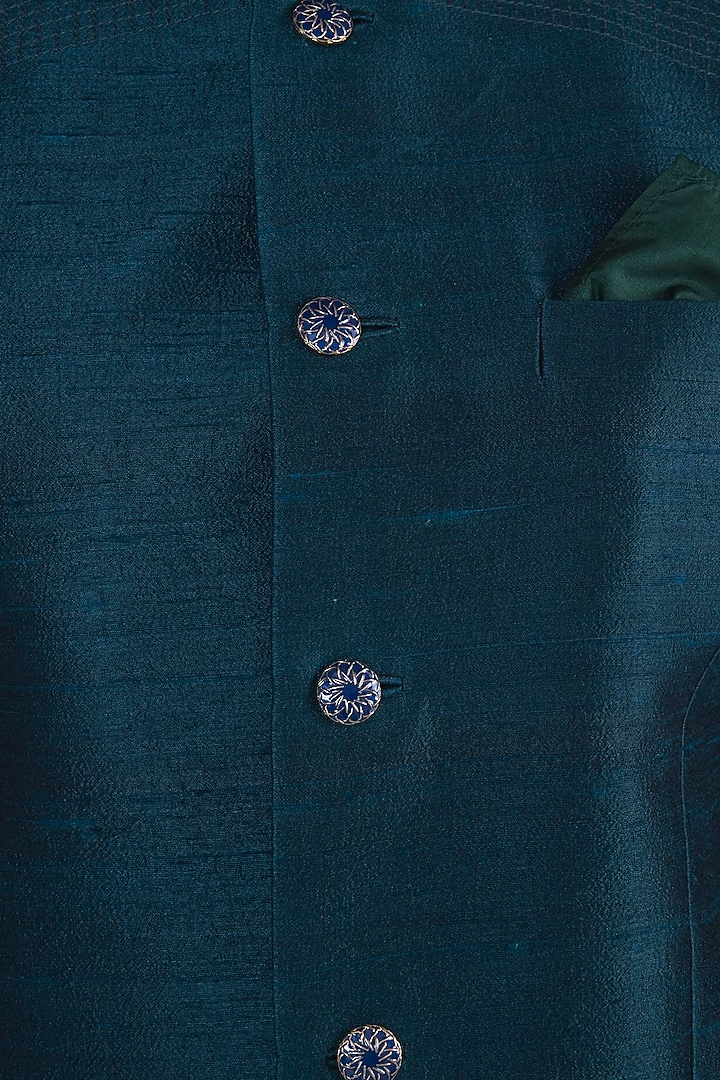 Peacock Green Embroidered Bandhgala Jacket For Boys by Bubber Couture - Kids at Pernia's Pop Up Shop