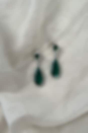 White Rhodium Finish Zirconia & Green Stone Dangler Earrings by Bubber Jewels