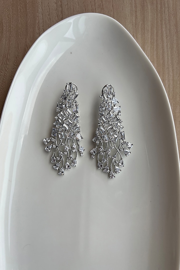 White Rhodium Finish Zirconia Dangler Earrings by Bubber Jewels