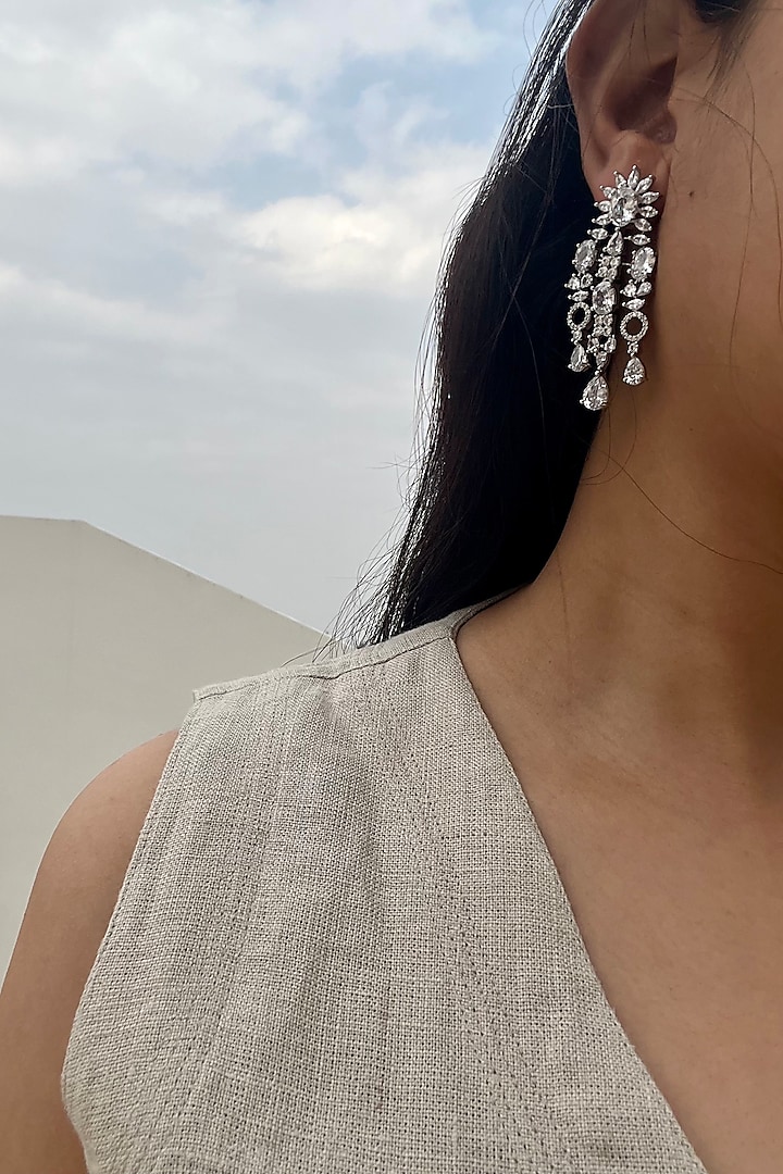 White Rhodium Finish Zirconia Dangler Earrings by Bubber Jewels at Pernia's Pop Up Shop