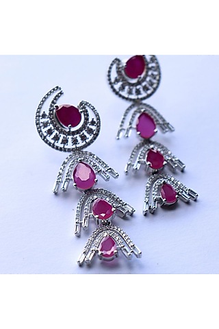 White Rhodium Finish Zirconia Dangler Earrings by Bubber Jewels