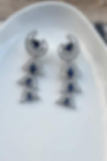 White Rhodium Finish Zirconia & Blue Stone Dangler Earrings by Bubber Jewels at Pernia's Pop Up Shop