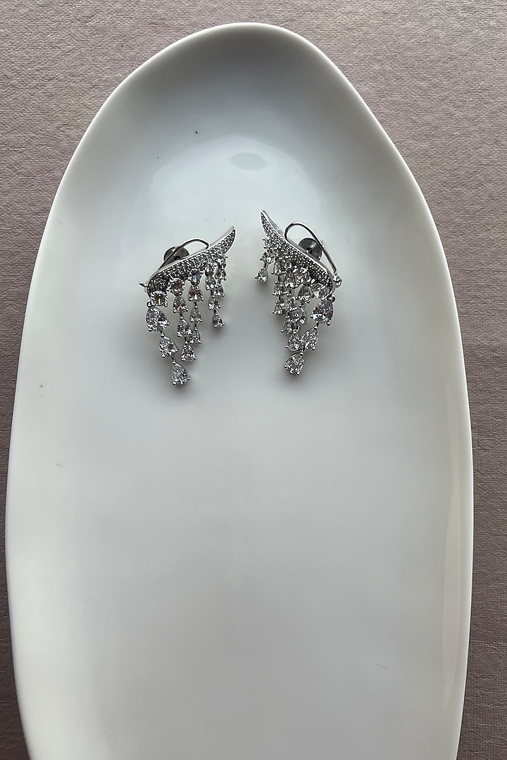 White Rhodium Finish Zirconia Dangler Earrings by Bubber Jewels at Pernia's Pop Up Shop