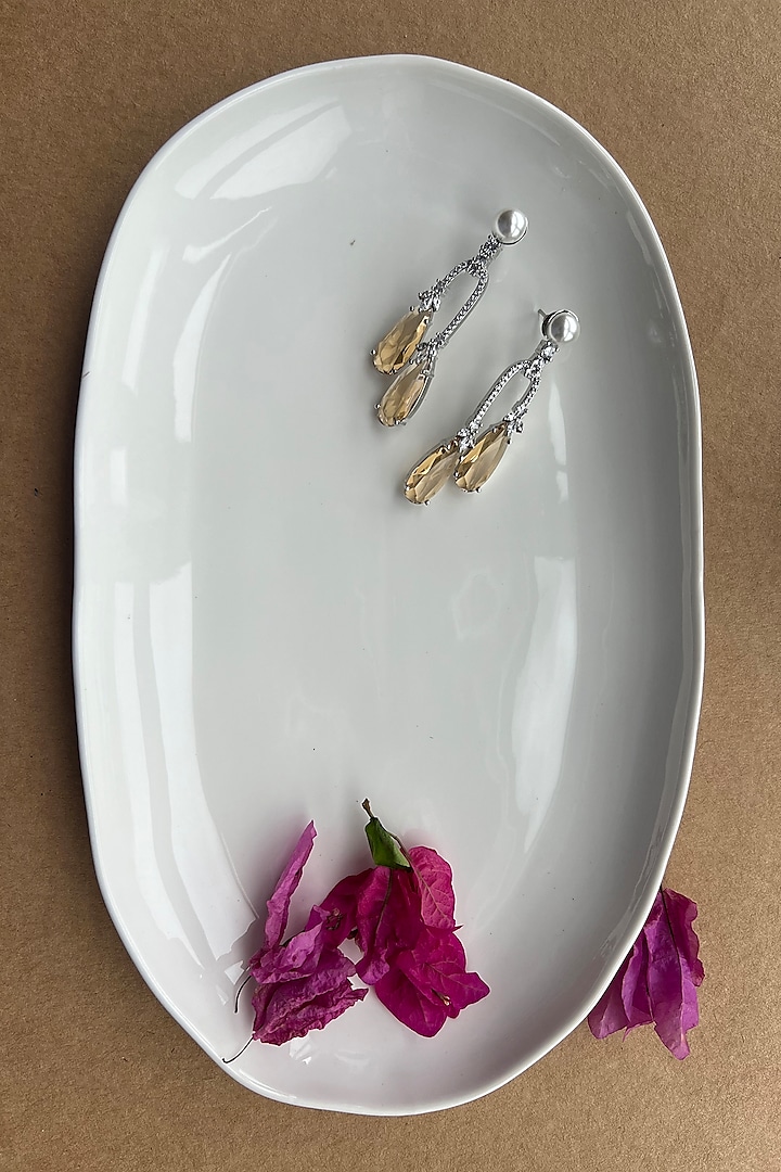 White Rhodium Finish Zirconia & Yellow Stone Dangler Earrings by Bubber Jewels