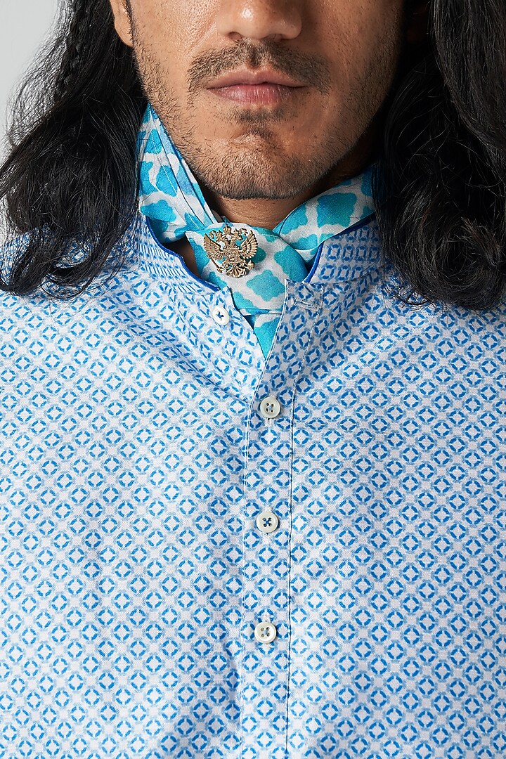 Powder Blue Poly Raw Silk Digital Printed Kurta by Bubber Blu at Pernia's Pop Up Shop