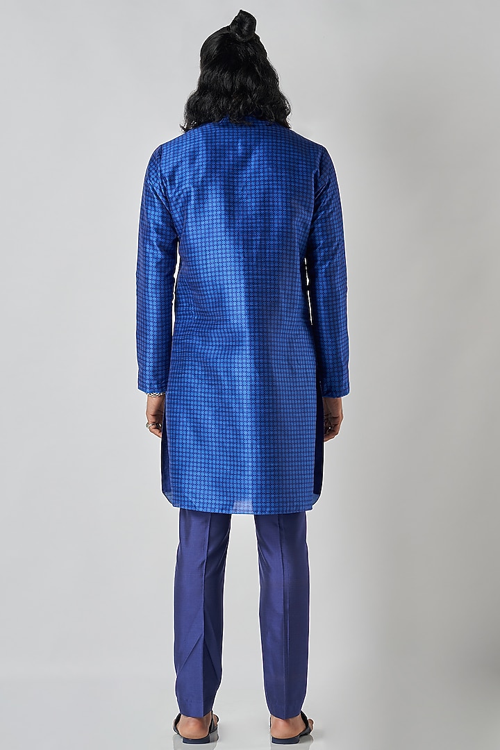 Indigo Blue Poly Raw Silk Digital Printed Kurta by Bubber Blu at Pernia's Pop Up Shop