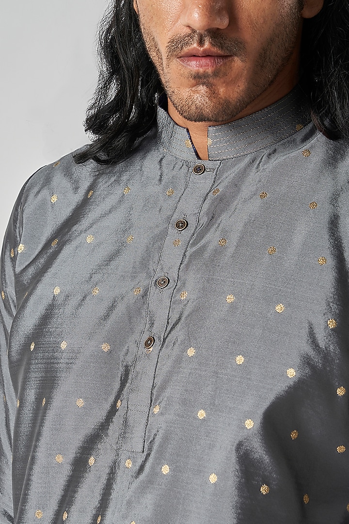Grey Art Brocade Kurta by Bubber Blu at Pernia's Pop Up Shop