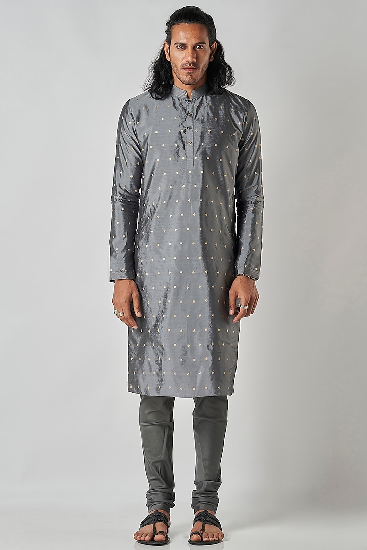 Grey Art Brocade Kurta by Bubber Blu at Pernia's Pop Up Shop