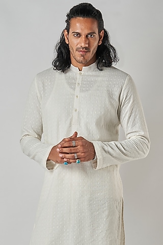Off-White Poly Cotton Textured Kurta by Bubber Blu