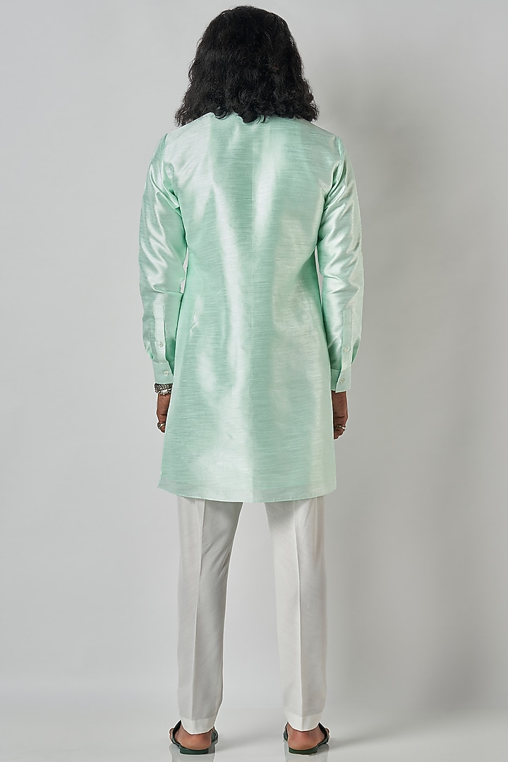 Mint Raw Silk Kurta by Bubber Blu at Pernia's Pop Up Shop