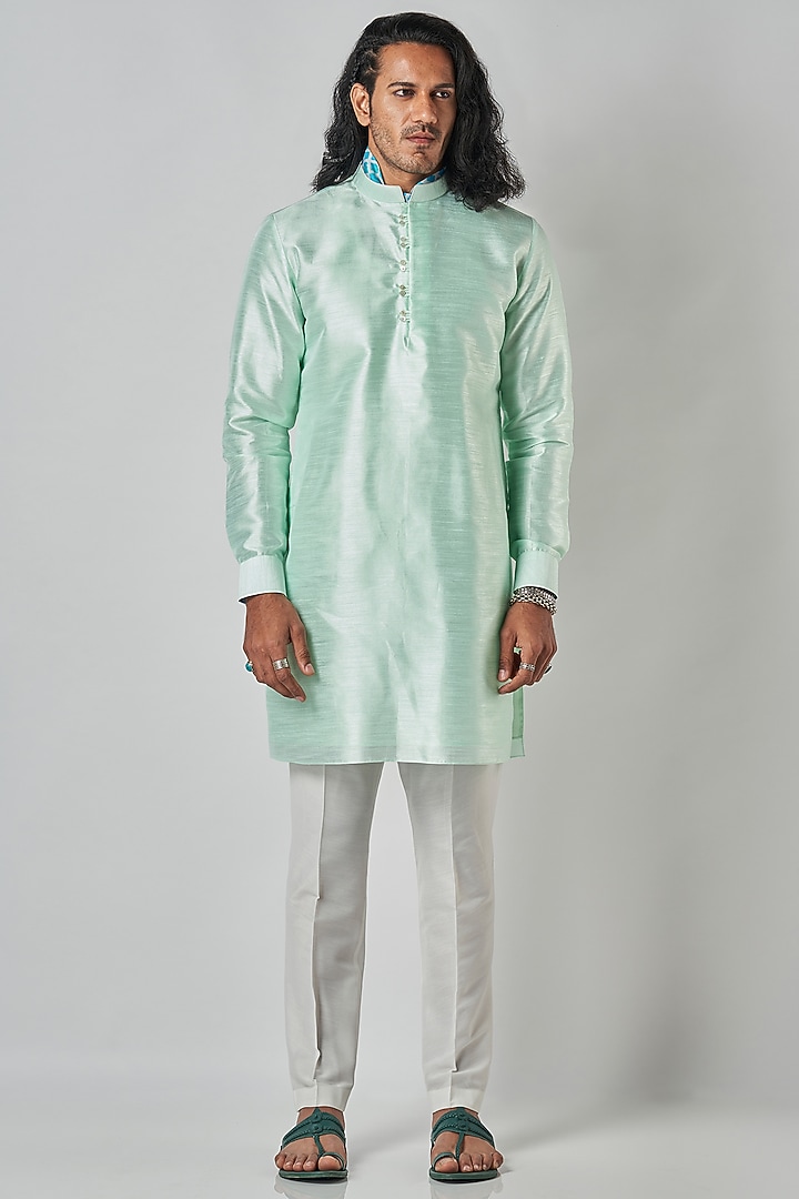 Mint Raw Silk Kurta by Bubber Blu at Pernia's Pop Up Shop