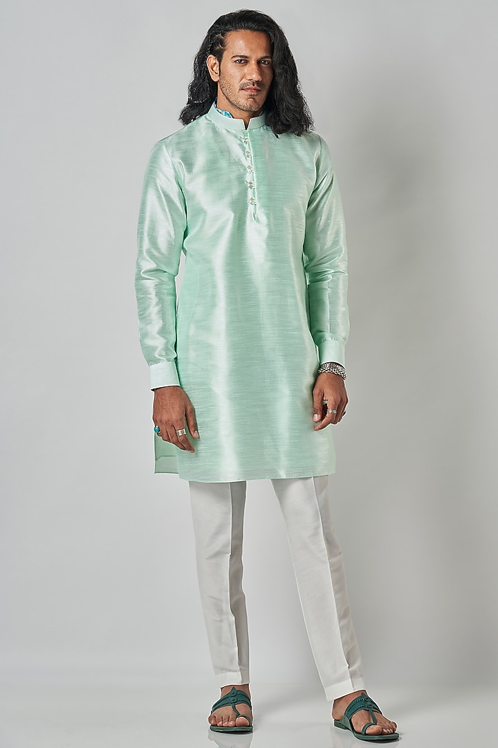 Mint Raw Silk Kurta by Bubber Blu at Pernia's Pop Up Shop