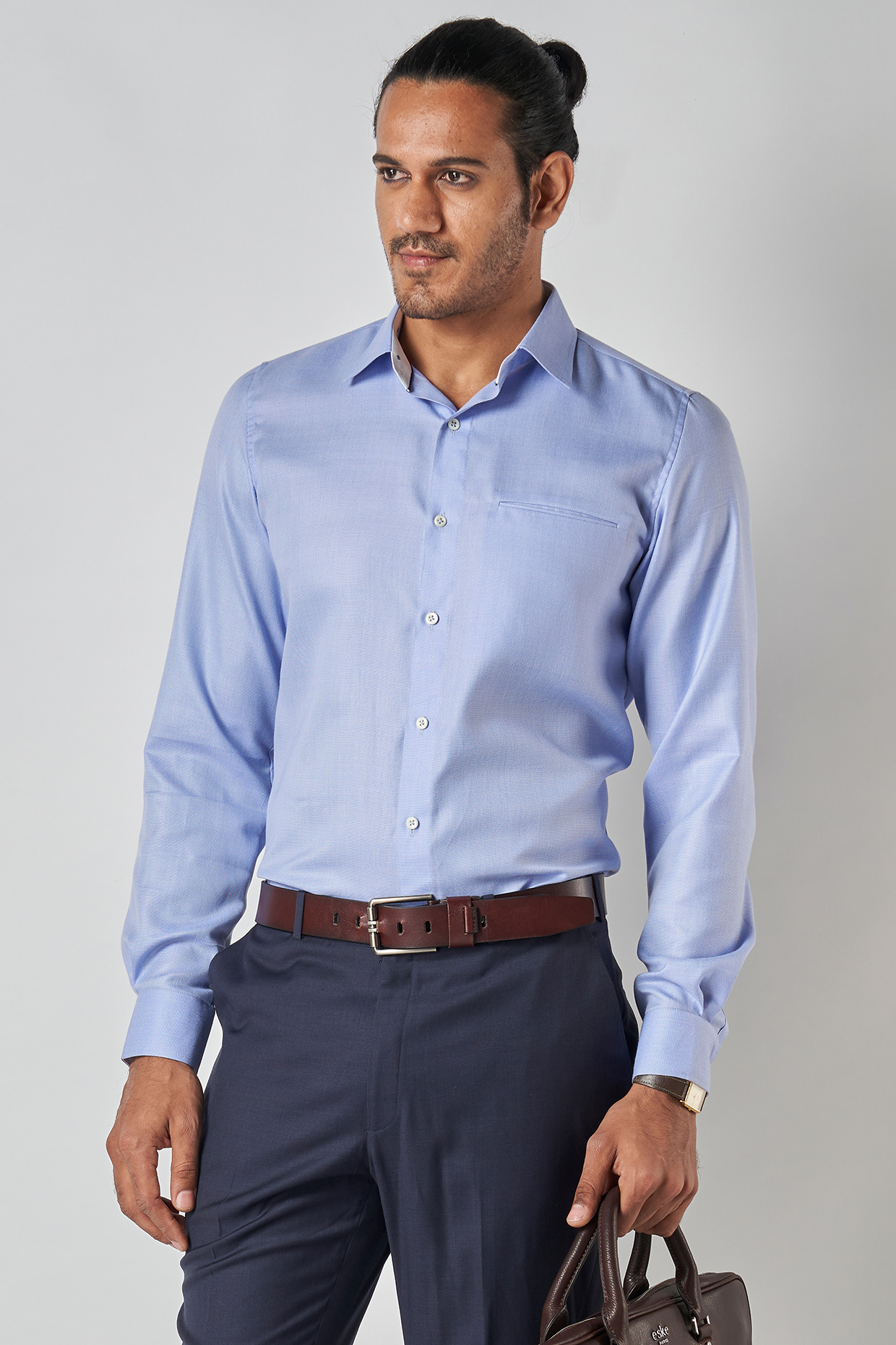 Powder Blue Poly Cotton Shirt by Bubber Blu