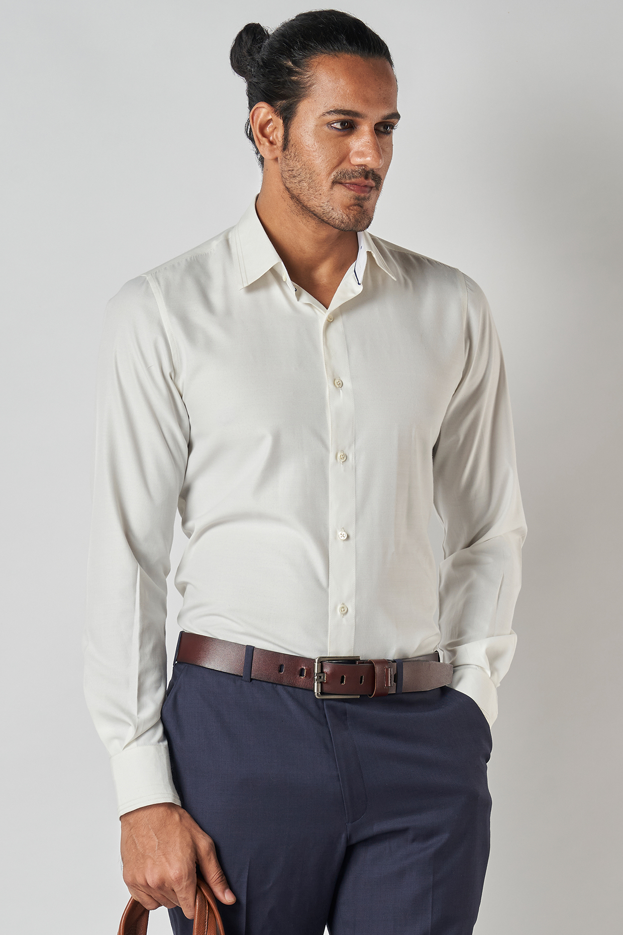 Off-White Poly Cotton Shirt by Bubber Blu