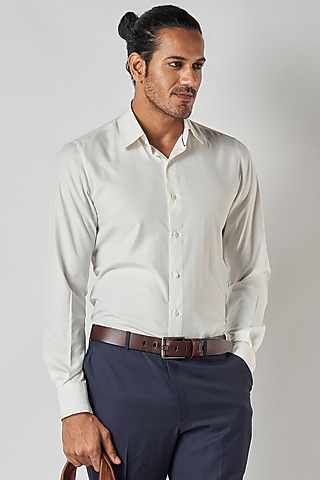 Off-White Poly Cotton Shirt by Bubber Blu