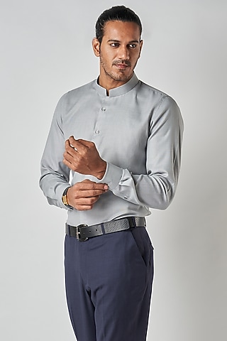 Grey Poly Cotton Shirt by Bubber Blu