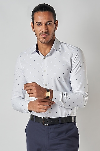 Off-White Poly Cotton Printed Shirt by Bubber Blu