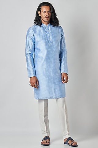 Powder Blue Poly Raw Silk Kurta Set by Bubber Blu